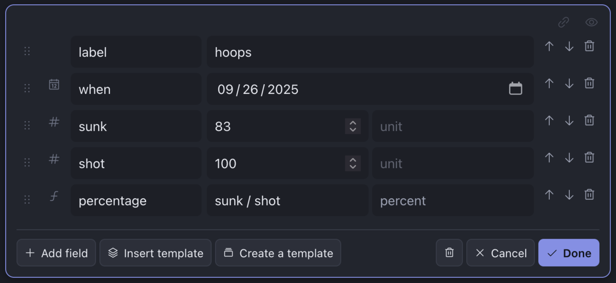 An entry form for inputting counts of free throws shot and hit