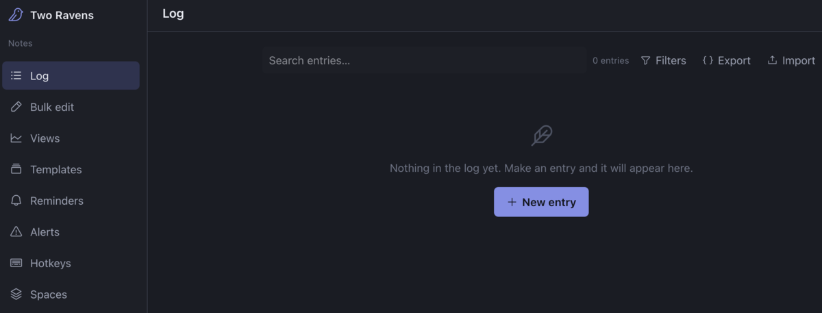 A screenshot of the web app Two Ravens